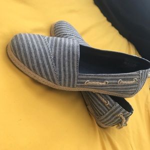 White and Blue Canvas Boat shoes